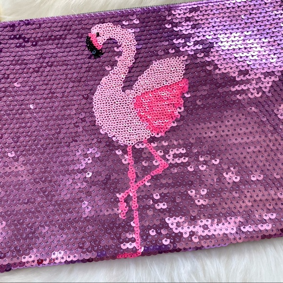 tarteš¦©Flamingo Sequin Makeup Bag Zipper Pouch 9.5āx7ā - Picture 2 of 6